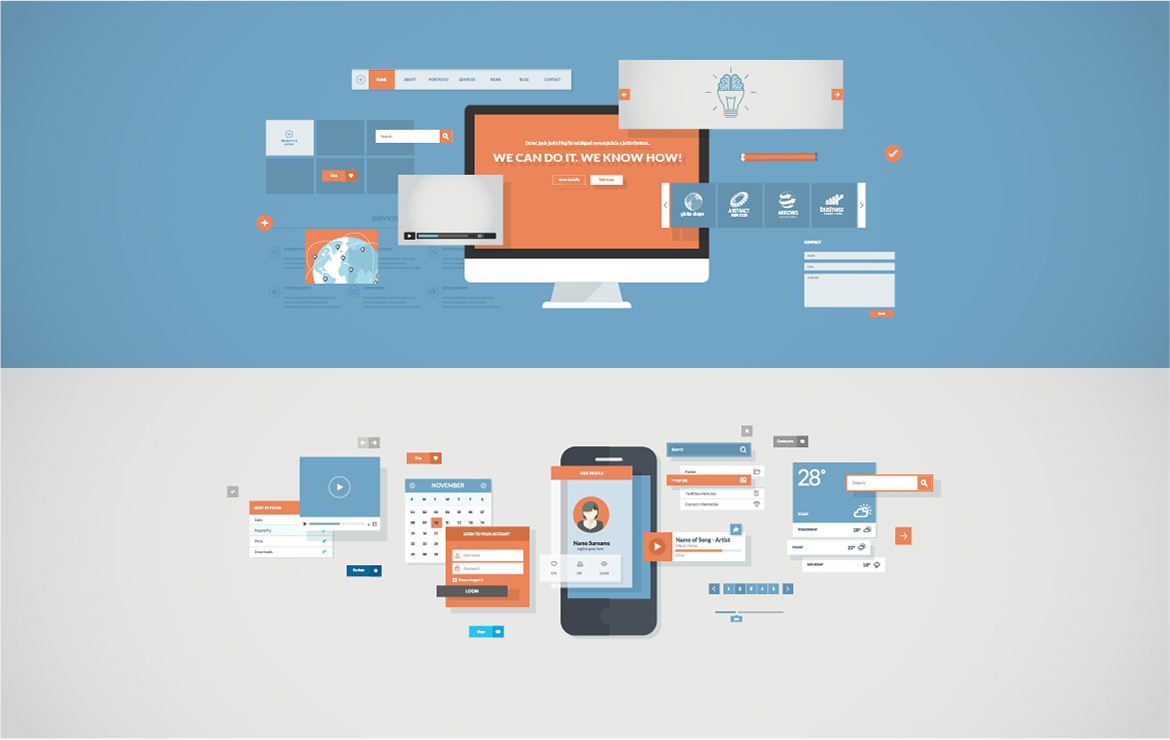 illustration of an app on a computer monitor and a mobile phone